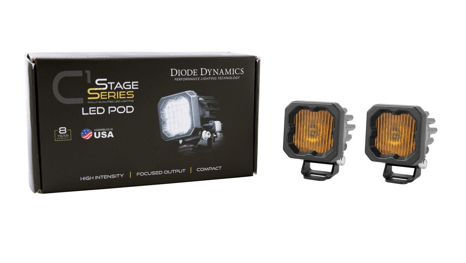 Diode Dynamics SAE Fog / Amber Stage Series C1 Yellow SAE Fog Standard LED Pod (Pair)
