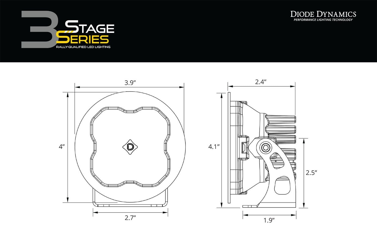 Diode Dynamics SAE Fog / None Stage Series 3" SAE White Max Round LED Pod (One)