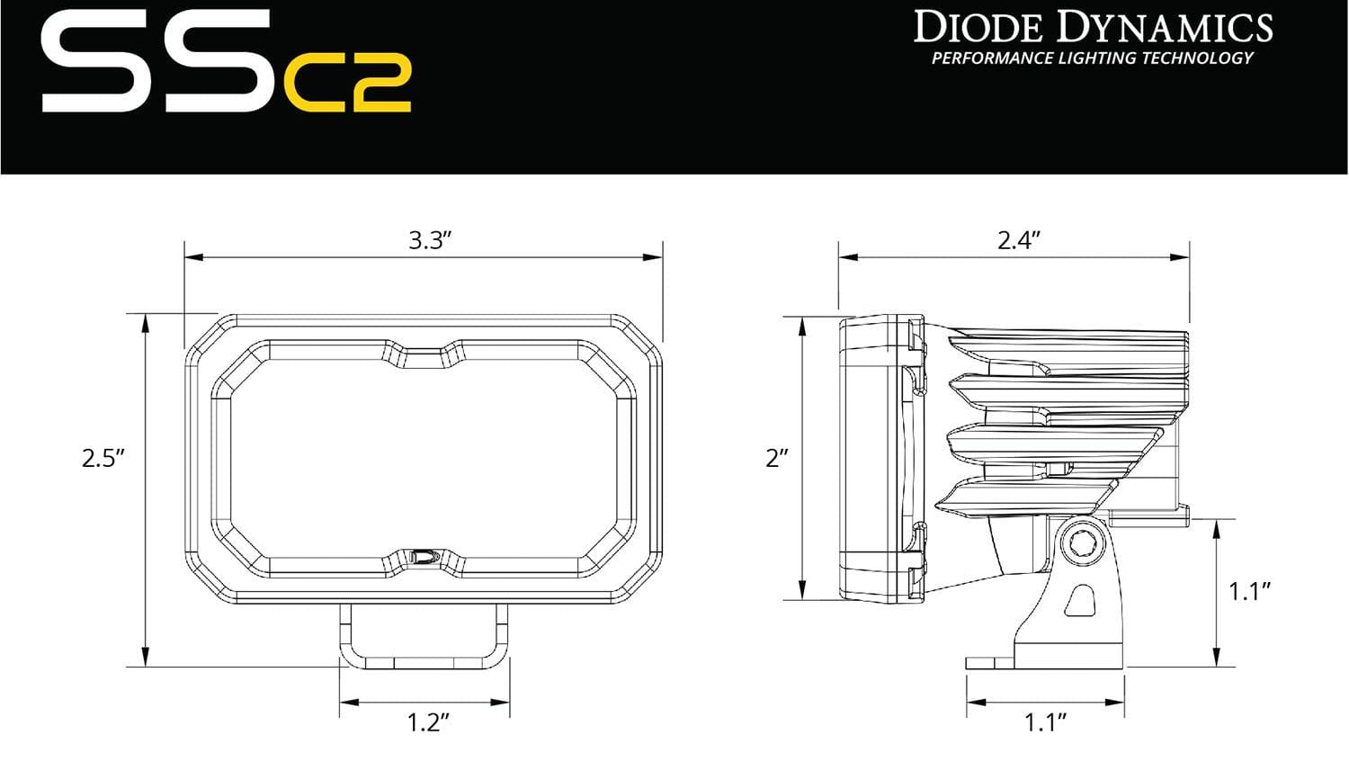 Diode Dynamics Stage Series 2" SAE Yellow Pro Standard LED Pod (Pair)