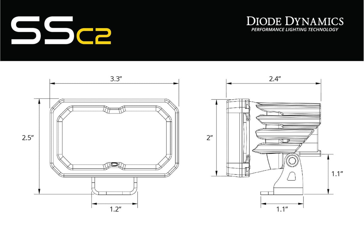 Diode Dynamics Stage Series 2" SAE Yellow Pro Standard LED Pod (Pair)