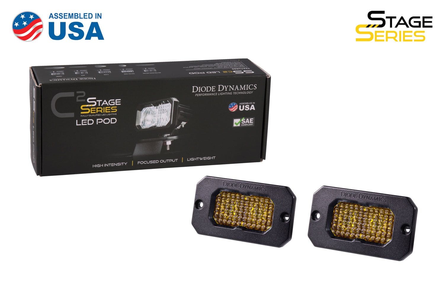 Diode Dynamics Stage Series 2" SAE Yellow Sport Flush Mount LED Pod (Pair)