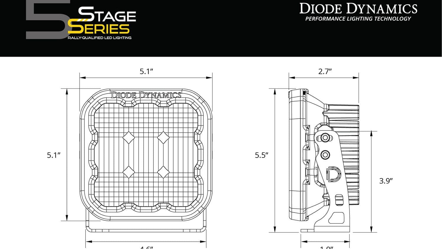 Diode Dynamics Stage Series 5" Yellow Pro LED Pod (Pair)