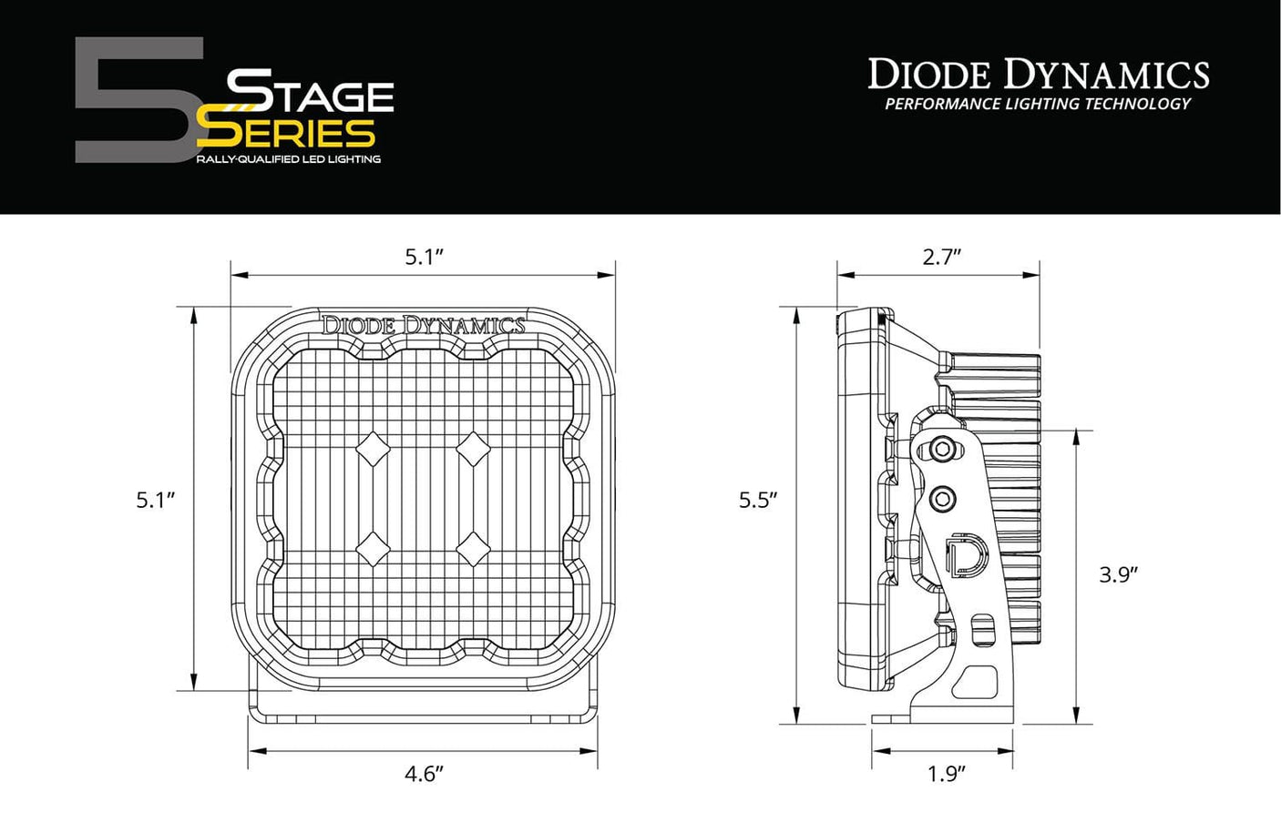 Diode Dynamics Stage Series 5" Yellow Pro LED Pod (Pair)