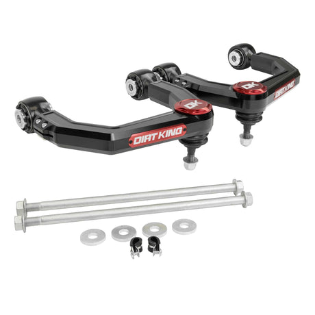 Dirt King Toyota SilentSpin Bushings (recommended) / Black Anodize / Red Anodize Billet Upper Control Arms - 2005-2023 Tacoma