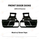 TacomaForce Front Driver/ Passenger / Black w/ Green Scheme Topo 2016-2023 3rd Gen Tacoma Door Skins – Ultimate Protection & Style