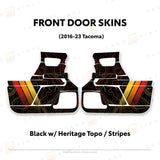 TacomaForce Front Driver/ Passenger / Black w/ Heritage Topo 2016-2023 3rd Gen Tacoma Door Skins – Ultimate Protection & Style