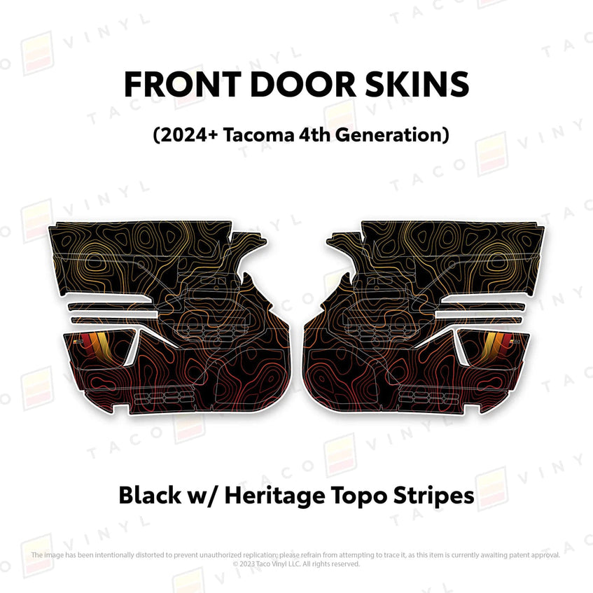 TacomaForce Front Driver/ Passenger / Black w/ Heritage Topo/ Stripes 4th Gen Tacoma Door Skins