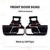 TacomaForce Front Driver/ Passenger / Black w/ LOT Scheme Topo 2016-2023 3rd Gen Tacoma Door Skins – Ultimate Protection & Style