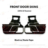TacomaForce Front Driver/ Passenger / Black w/ Rasta Scheme Topo 2016-2023 3rd Gen Tacoma Door Skins – Ultimate Protection & Style