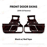 TacomaForce Front Driver/ Passenger / Black w/ Red Topo 2016-2023 3rd Gen Tacoma Door Skins – Ultimate Protection & Style