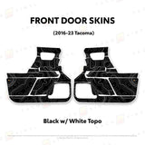 TacomaForce Front Driver/ Passenger / Black w/ White Topo 2016-2023 3rd Gen Tacoma Door Skins – Ultimate Protection & Style