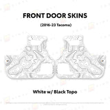 TacomaForce Front Driver/ Passenger / White w/ Black topo 2016-2023 3rd Gen Tacoma Door Skins – Ultimate Protection & Style