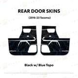 TacomaForce Rear Driver/ Passenger / Black w/ Blue Scheme Topo 2016-2023 3rd Gen Tacoma Door Skins – Ultimate Protection & Style