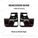 TacomaForce Rear Driver/ Passenger / Black w/ Rasta Scheme Topo 2016-2023 3rd Gen Tacoma Door Skins – Ultimate Protection & Style