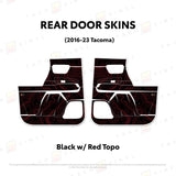 TacomaForce Rear Driver/ Passenger / Black w/ Red Topo 2016-2023 3rd Gen Tacoma Door Skins – Ultimate Protection & Style