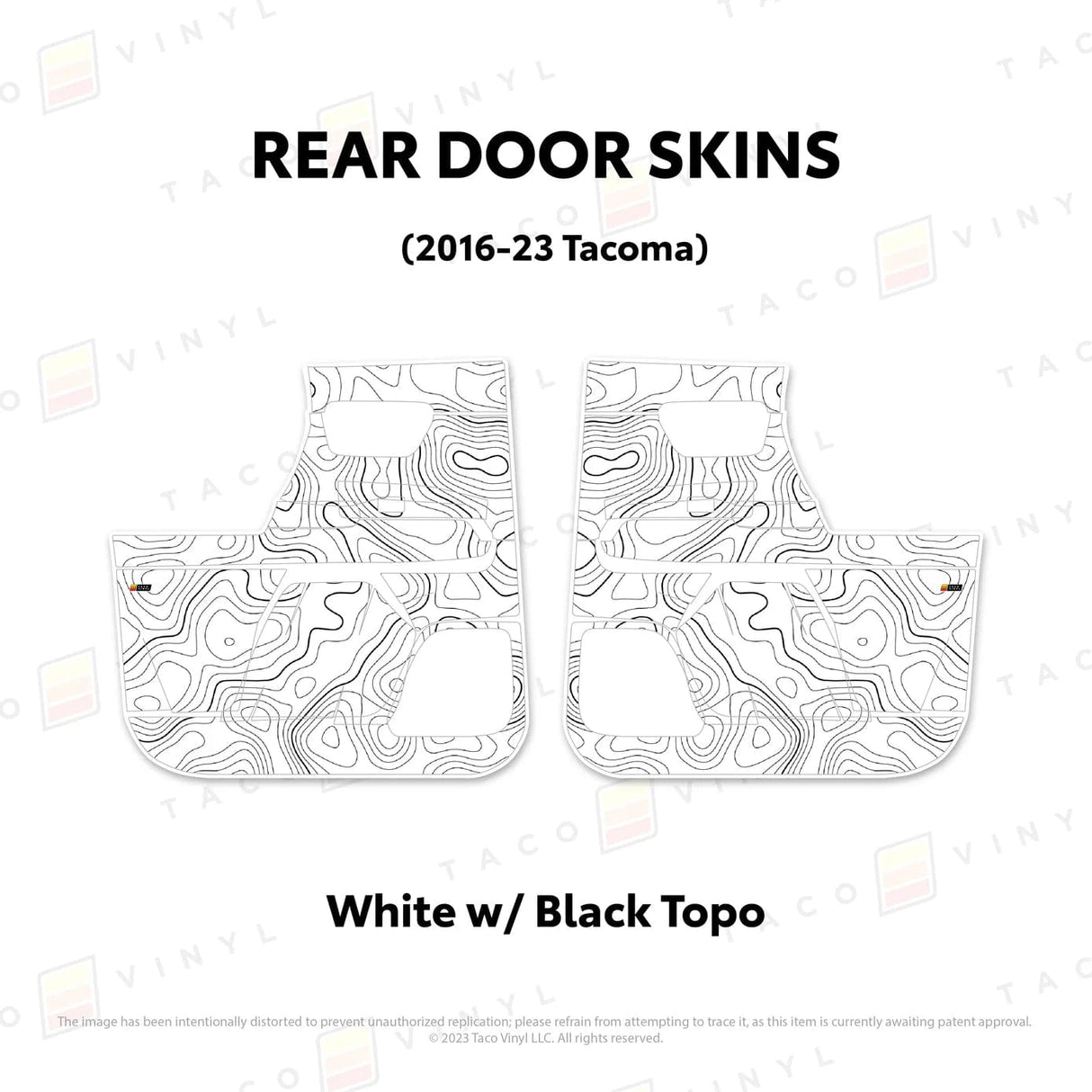 TacomaForce Rear Driver/ Passenger / White w/ Black topo 2016-2023 3rd Gen Tacoma Door Skins – Ultimate Protection & Style