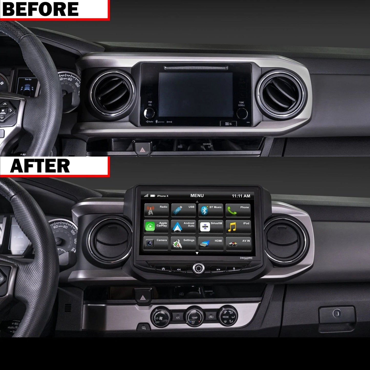 TacomaForce TOYOTA TACOMA (2016-2022) Heigh10 RADIO REPLACEMENT KIT - INCLUDES 10" TOUCHSCREEN RADIO & PLUG-AND-PLAY INSTALLATION